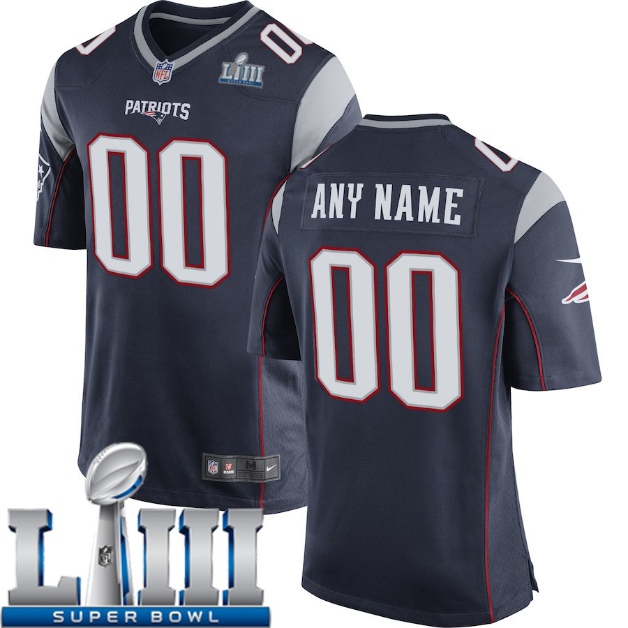 Custom Men New England Patriots Navy Game 2019 Super Bowl LIII NFL Nike Jersey